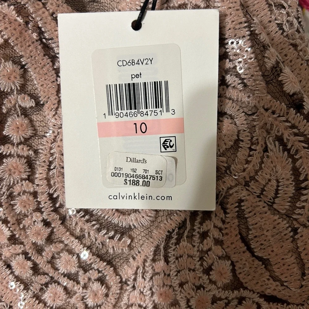 NWT Calvin Klein Taupe Lace and Sequin Midi Dress - Picture 6 of 6